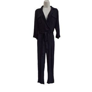 NWT Fashion Nova Women's Wrap Romper Black Color Size M 3/4 Sleeve Waist Drawstr